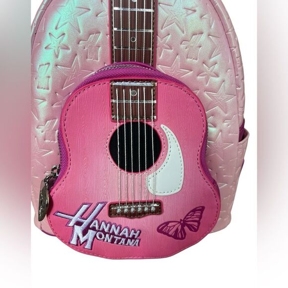 NWT RARE LOUNGE FLY HANNAH MONTANNA GUITAR PINK STAR SHIMMER MINI BACKPACK - Picture 3 of 7
